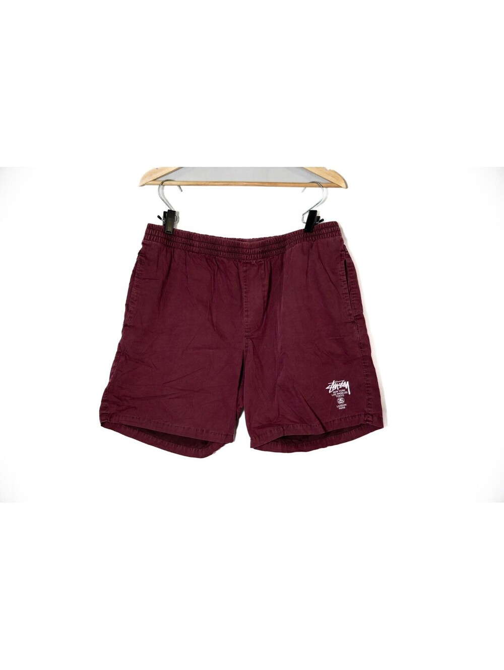 Stussy Relaxed Chino Shorts Burgundy Red Streetwear Elastic Waist - Men's Sz 36